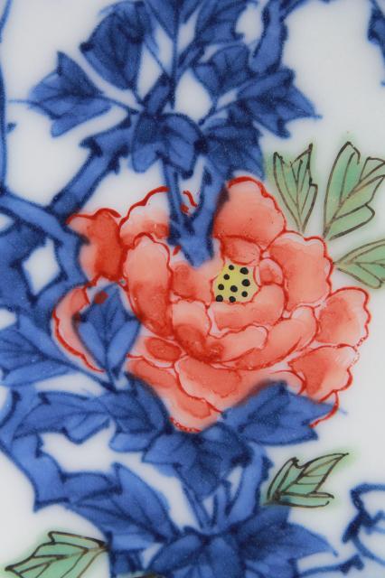 photo of Japanese porcelain dishes w/ red & blue floral, shallow bowls for rice, soup, noodles #3