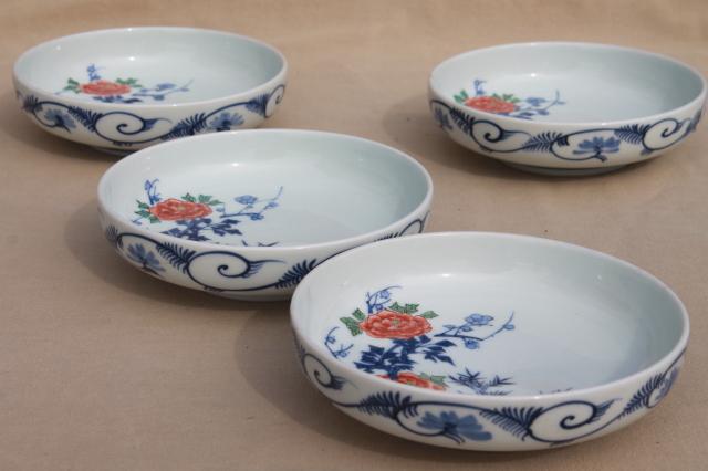 photo of Japanese porcelain dishes w/ red & blue floral, shallow bowls for rice, soup, noodles #6