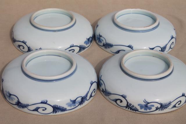 photo of Japanese porcelain dishes w/ red & blue floral, shallow bowls for rice, soup, noodles #11