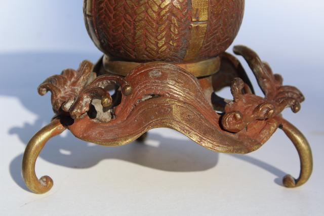 photo of Japanese usubata flower holder, antique vintage bronze vase w/ wave design #3