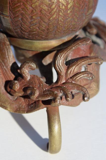 photo of Japanese usubata flower holder, antique vintage bronze vase w/ wave design #4