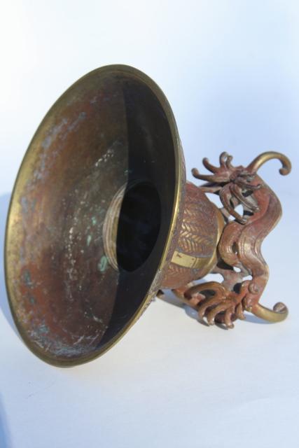 photo of Japanese usubata flower holder, antique vintage bronze vase w/ wave design #8