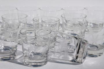 catalog photo of Javit crystal Starflower wheel cut etched old fashioned glasses, weighted bottom tumblers