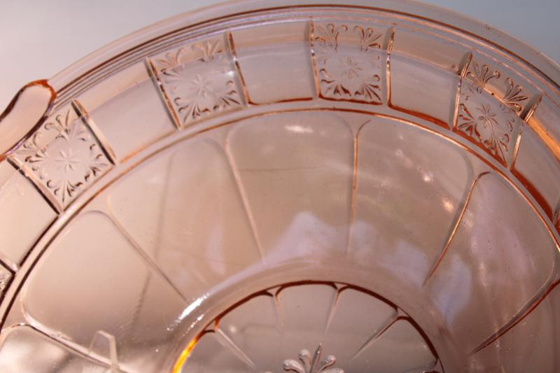 photo of Jeannette Doric pattern vintage pink depression glass dessert dishes & big bowl #2