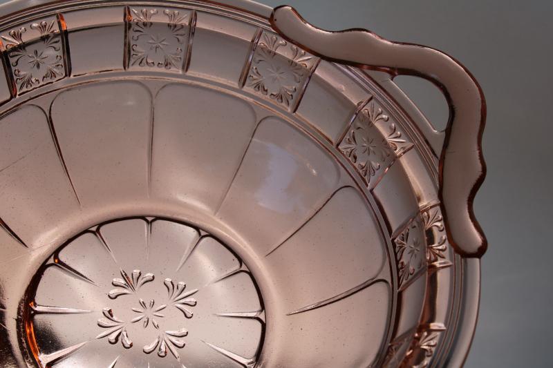 photo of Jeannette Doric pattern vintage pink depression glass dessert dishes & big bowl #5