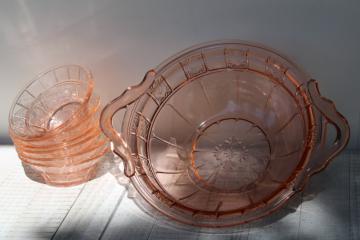 Jeannette Doric pattern vintage pink depression glass dessert dishes & big bowl