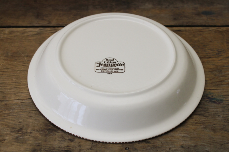 photo of Jeannette Royal China vintage Currier & Ives brown print pie pan, pie plate w/ American Farm Scene  #3