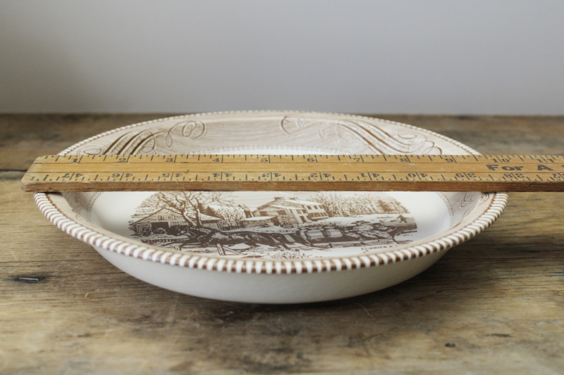 photo of Jeannette Royal China vintage Currier & Ives brown print pie pan, pie plate w/ American Farm Scene  #5