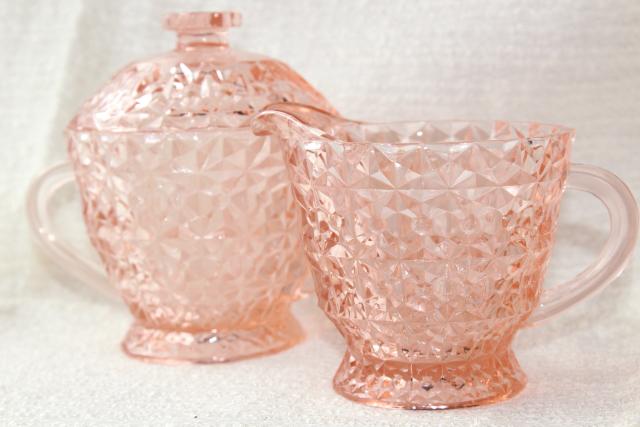 photo of Jeannette buttons and bows holiday pattern blush pink glass cream and sugar set #1