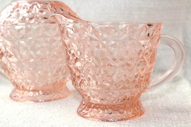 photo of Jeannette buttons and bows holiday pattern blush pink glass cream and sugar set #2