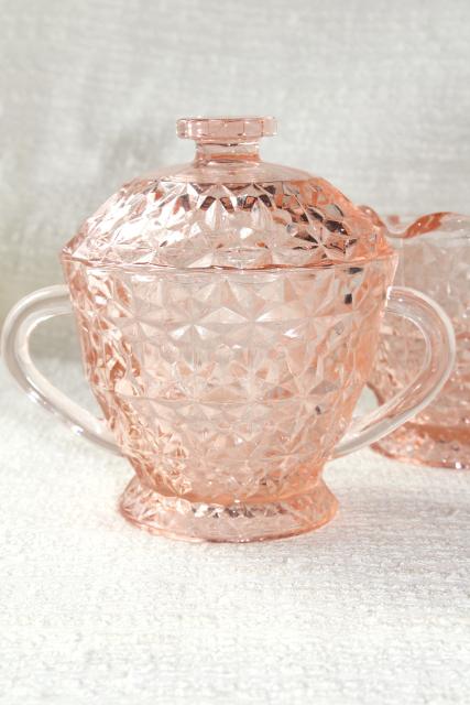 photo of Jeannette buttons and bows holiday pattern blush pink glass cream and sugar set #3