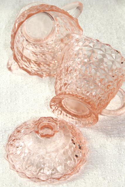 photo of Jeannette buttons and bows holiday pattern blush pink glass cream and sugar set #4