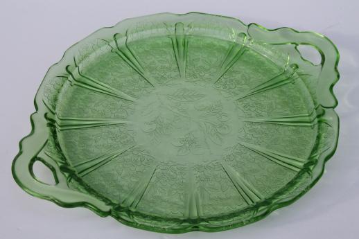photo of Jeannette cherry blossom pattern vintage green depression glass tray or serving plate #1