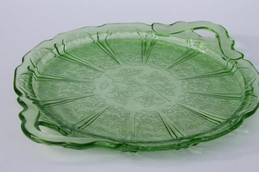 photo of Jeannette cherry blossom pattern vintage green depression glass tray or serving plate #2