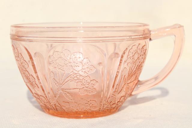photo of Jeannette cherry blossom pink depression glass tea cups, vintage blush pink glassware #3
