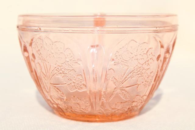 photo of Jeannette cherry blossom pink depression glass tea cups, vintage blush pink glassware #4