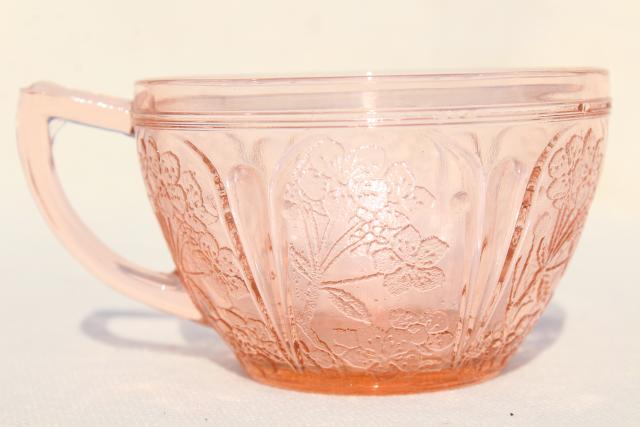 photo of Jeannette cherry blossom pink depression glass tea cups, vintage blush pink glassware #5