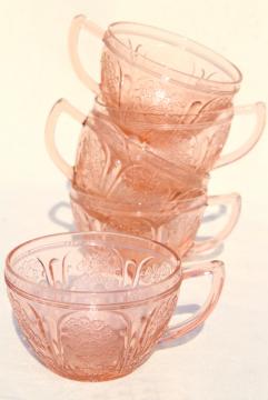 catalog photo of Jeannette cherry blossom pink depression glass tea cups, vintage blush pink glassware