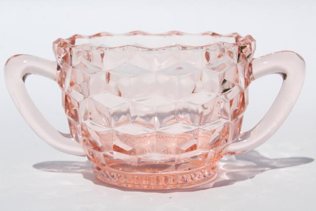 photo of Jeannette cubist pattern vintage pink depression glass cream pitcher & sugar set #3