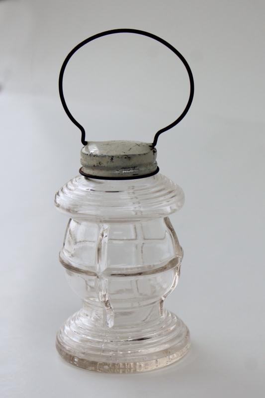 photo of Jeannette glass vintage candy container, lantern w/ handle figural novelty bottle #1