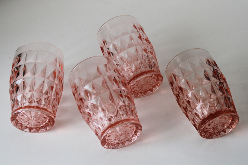photo of Jeannette pink depression glass tumblers Windsor pattern vintage drinking glasses  #3
