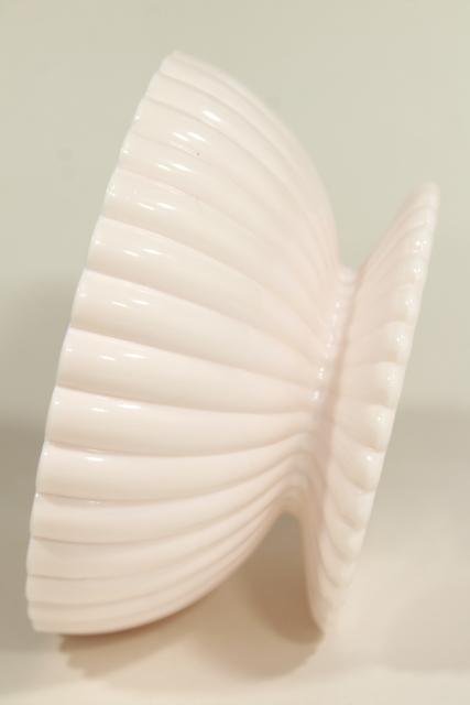 photo of Jeannette shell pink milk glass, vintage candy dish or planter pot vase #3