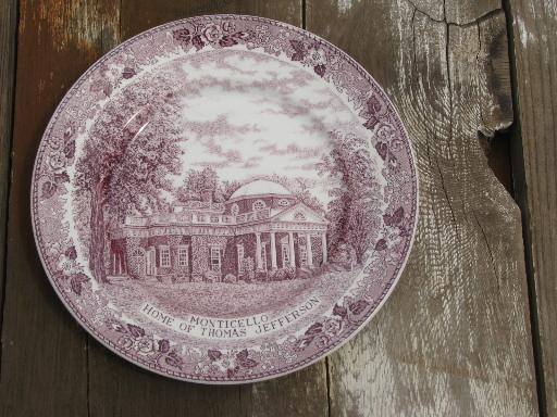 photo of Jefferson's Monticello lavender purple Stafforshire transferware china plate #1