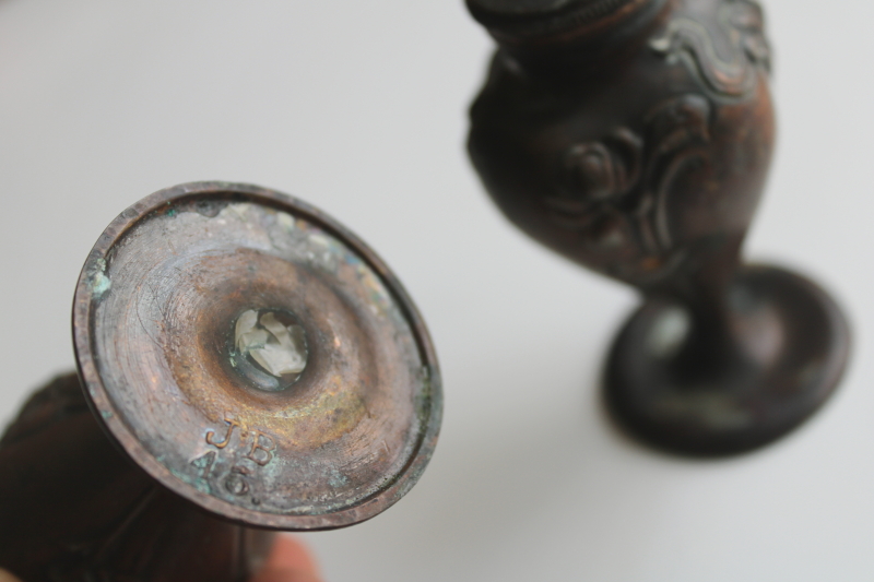 photo of Jennings Brothers antique cast bronze salt and pepper shakers with art nouveau floral  #4