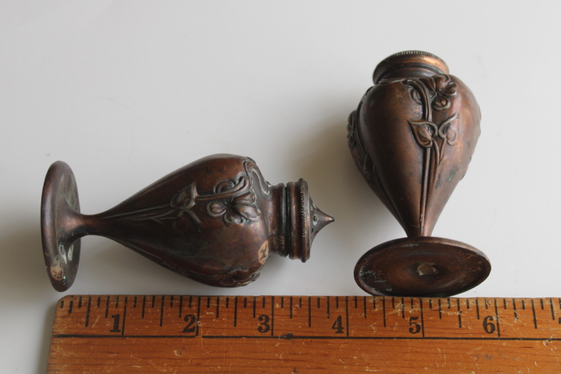 photo of Jennings Brothers antique cast bronze salt and pepper shakers with art nouveau floral  #6