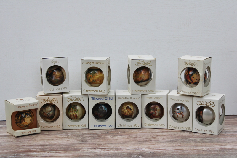 photo of Jerrandie 1970s 1980s vintage Schmid round ball Christmas ornaments in boxes, lot of 12 #1