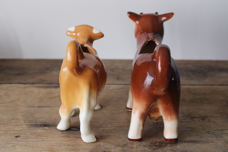 photo of Jersey cow creamers, lot of two vintage cow figurine cream pitchers, farmhouse kitchen  #5