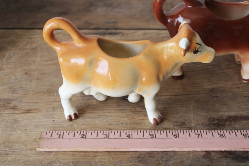 photo of Jersey cow creamers, lot of two vintage cow figurine cream pitchers, farmhouse kitchen  #7