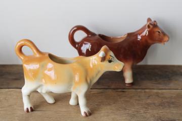 catalog photo of Jersey cow creamers, lot of two vintage cow figurine cream pitchers, farmhouse kitchen 