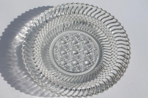 photo of Jersey swirl pattern pressed glass, 8 antique vintage glass dinner plates #3