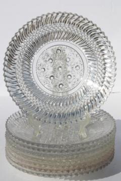 catalog photo of Jersey swirl pattern pressed glass, 8 antique vintage glass dinner plates