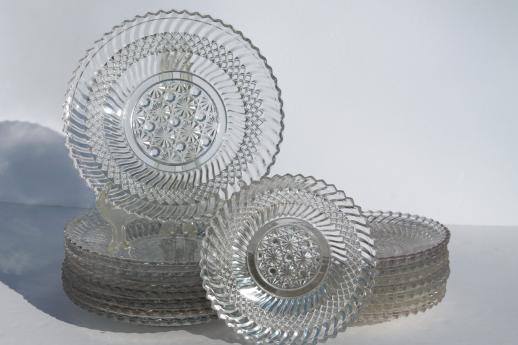 photo of Jersey swirl pattern pressed glass, antique vintage glass salad plates & bread plates #3