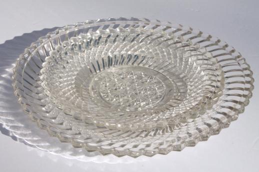 photo of Jersey swirl pattern pressed glass, antique vintage glass salad plates & bread plates #4