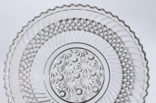 photo of Jersey swirl pattern pressed glass, antique vintage glass salad plates & bread plates #8
