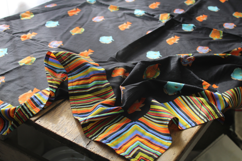 photo of Jim Thompson large cotton scarf, wrap or sarong colorful tropical fish print on black #1