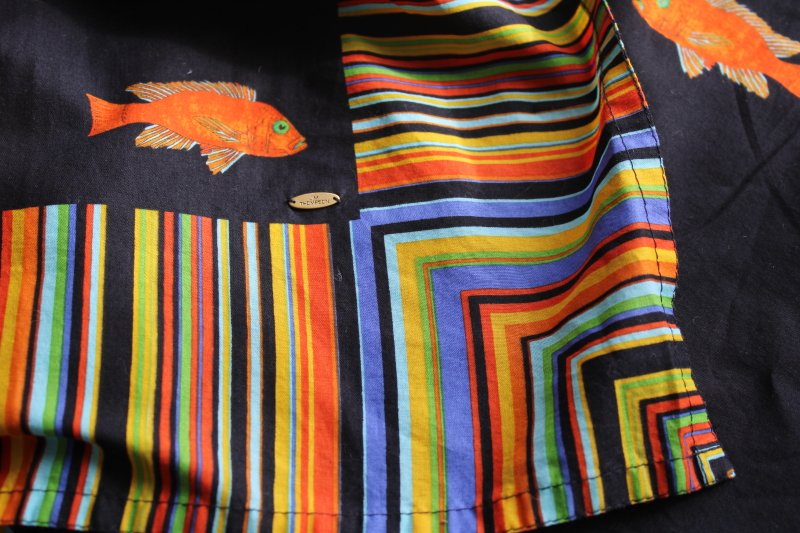 photo of Jim Thompson large cotton scarf, wrap or sarong colorful tropical fish print on black  #2