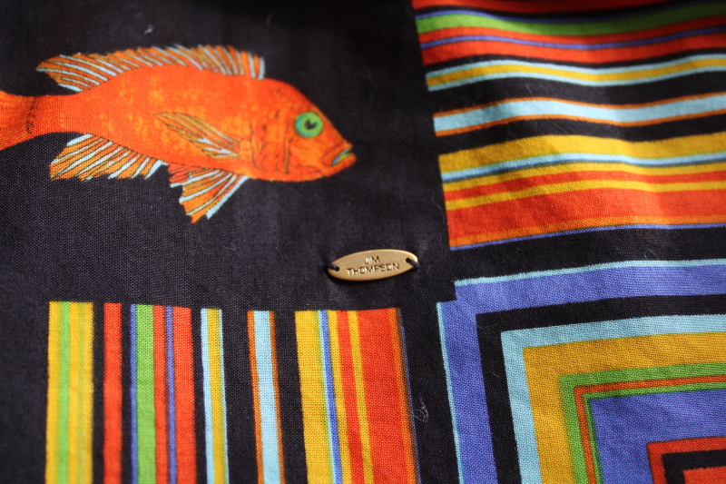 photo of Jim Thompson large cotton scarf, wrap or sarong colorful tropical fish print on black  #3