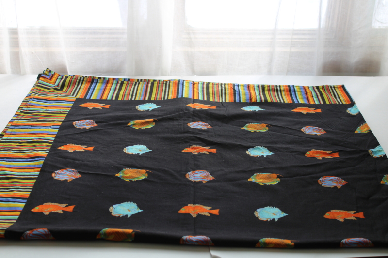 photo of Jim Thompson large cotton scarf, wrap or sarong colorful tropical fish print on black  #6