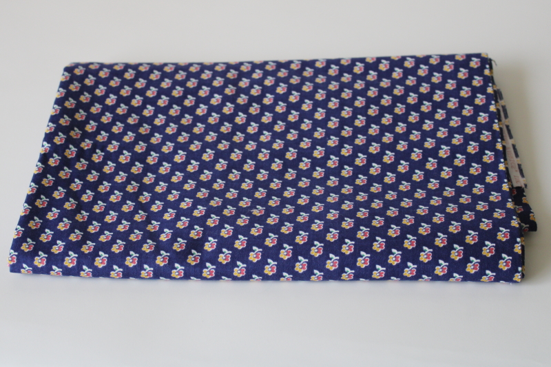 photo of Joan Kessler print Concord polished cotton fabric, tiny flowers yellow red white on navy blue  #1