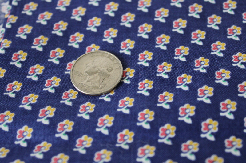 photo of Joan Kessler print Concord polished cotton fabric, tiny flowers yellow red white on navy blue #3