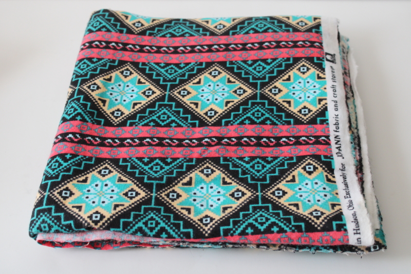 photo of Joanns cotton flannel fabric, western southwest Aztec indian blanket print, black turquoise coral pink  #1