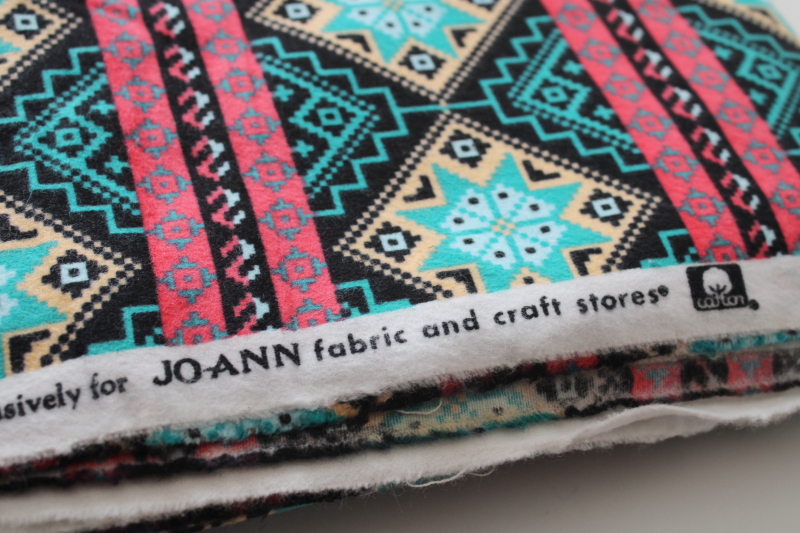 photo of Joanns cotton flannel fabric, western southwest Aztec indian blanket print, black turquoise coral pink  #2