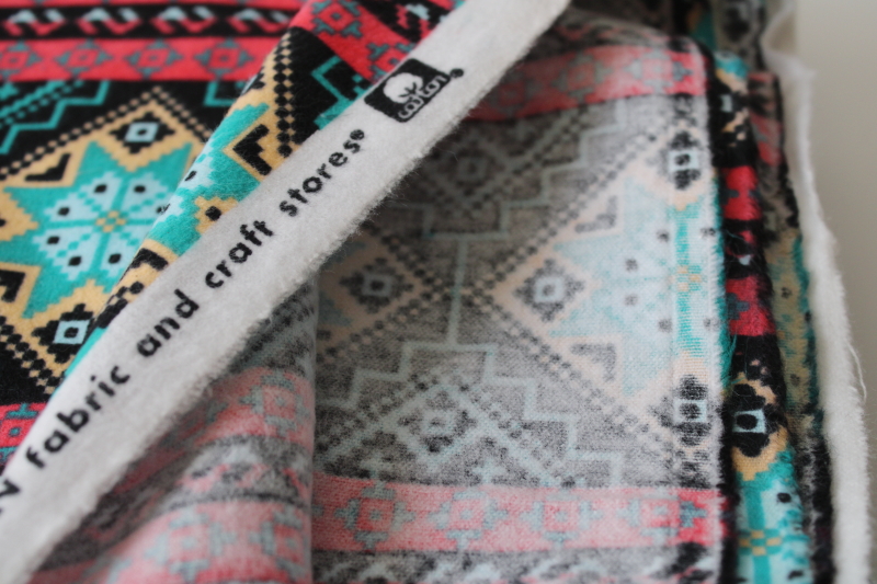 photo of Joanns cotton flannel fabric, western southwest Aztec indian blanket print, black turquoise coral pink  #3