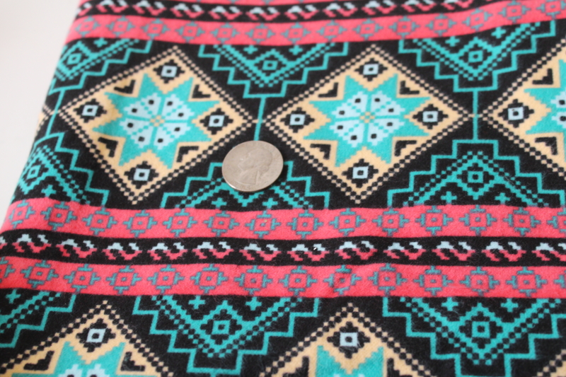 photo of Joanns cotton flannel fabric, western southwest Aztec indian blanket print, black turquoise coral pink  #4