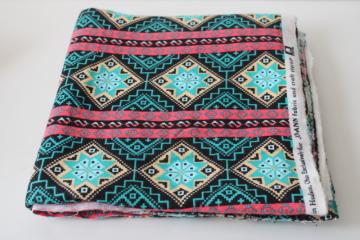 catalog photo of Joanns cotton flannel fabric, western southwest Aztec indian blanket print, black turquoise coral pink 