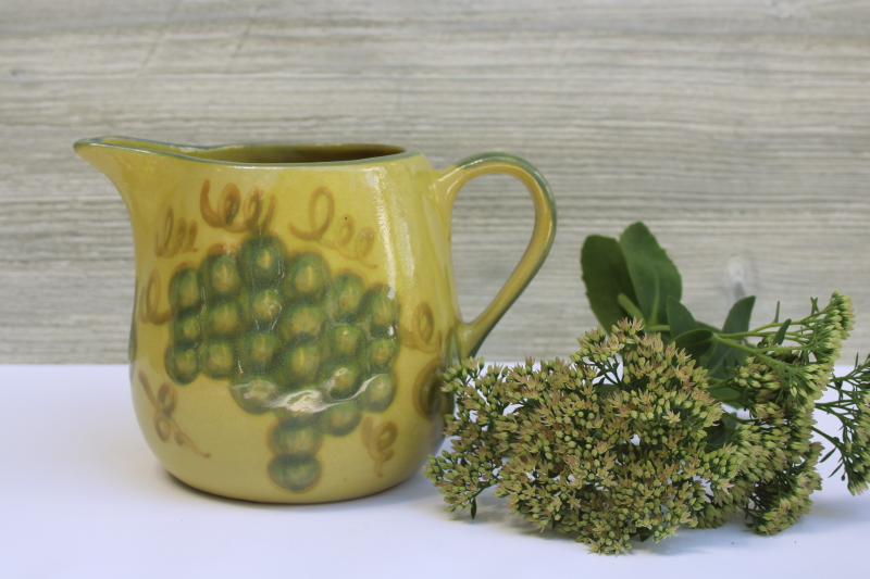 photo of John B Taylor Ceramics vintage grapes hand painted pottery jug, MCM Louisville stoneware  #1